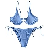 ZAFUL Damen Zweiteiliger Bügel Bikini-Set, Leopardenmuster Criss Cross Push Up High-Cut Gepolsterte Bikini Badeanzug (A-Blau,S)