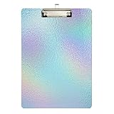 Holografische Textur, Regenbogenfolie, schillernd, dekorative Klemmbretter mit silbernem, flachem Profil-Clip, A4, Briefgröße, Schulbedarf für Klassenzimmer, Büro