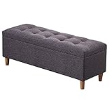 Großer Polsterhocker aus Leinenstoff mit Scharnierdeckel und Massivholzbeinen, Mehrzweck-Aufbewahrungsbank für Schlafzimmer oder Wohnzimmer, Schuhwickelhocker und Sitzfläche für Sofa, 100 cm, Grau