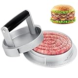 Burgerpresse 14cm 3 in 1 Größen einstellbar Aluguss Burger Pattie Presse, Professioneller Hamburgerpresse mit Holzgriff für Hamburger Patties und BBQ