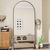 Koonmi 76 x 171 cm Gewölbter Top Ganzkörperspiegel mit Runden Ecken - Ganzkörperspiegel Groß Frei Stehend-Hängend-Lehnend, Boden Standspiegel als Ankleidespiegel für Wohnzimmer, Schwarz