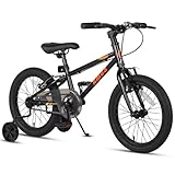 Glerc AMOS 16 Zoll Kinderfahrrad für 4, 5, 6, 7, 8 Jahre alte Jungen und Mädchen mit Zwei Handbremsen und verstellbarem Ständer, schwarz