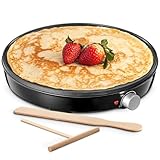 Yabano Crêpes maker, Ø 30 cm Retro Pancake Maker mit Wender und Teigverteiler, Crepes-Eisen für süße Crepes und herzhafte Galettes