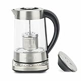H.Koenig TI700 Teekanne Instant T Elektrischer Glas Wasserkocher 1.7L mit Infusor Edelstahl Teefilter 2400W Kompakt, Schnellkochtopf, Regulierbarer Thermostat 70° bis 100°C , Warmhalten, 2 Deckel