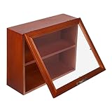 FONDOTIN Kleine Schreibtischvitrine aus Massivholz mit Acryltür Zweilagiges Displayregal Organizer für Figuren und Spielzeuge Tischplatte