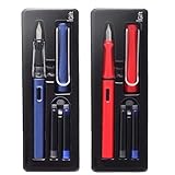 ZHYUAN 2 Stück Luxus Füllfederhalter Set,Füllfederhalter,Stift in Geschenkbox,Füller erwachsene,Fountain pens,Füllfeder，Füllfederhalterset mit Tinte, ideal für Schule, Uni oder Büro (Blau, Rot)