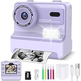 Sofortbildkamera, Kinderkamera mit 32GB Karte & 3 Rollen Druckpapier, Sofortbildkamera Kinder mit Farbigen Stiften & Lustige Accessoires, Geschenke für Jungen & Mädchen von 3-12 Jahren(Lila)
