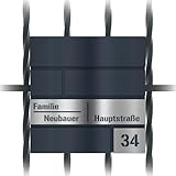 Graviers Design Moderner Zaunbriefkasten mit Zeitungsfach in Anthrazit RAL 7016 - Edelstahl Laserschnitt Gravur Personalisierung - Briefkasten mit Zaunbefestigung mit Schloss Design 1