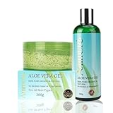Ammuri Bio Aloe Vera Gel Set - 2 Pack: 300 ml Flasche & Glas - 100% reine Aloe für Haut- & Haarpflege - nicht klebend & schnell einziehend - Mehrzweck-Hydratation