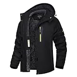 TACVASEN Damen Winterjacke Warm Skijacke mit Fleece Gefüttert Wasserdicht Atmungsaktiv Softshelljacke Outdoor Softshelljacke Schwarz L