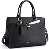 Missnine Laptoptasche für Damen, 39,6 cm (15,6 Zoll), PU-Leder, Tragetasche, professionelle Arbeit, Geldbörse, elegante Aktentasche, Bürotasche für Lehrer, Schwarz