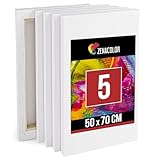Zenacolor Leinwand auf Keilrahmen 5er Set - Leinwand Zum Bemalen 50x70-5 Canvas 100% Säurefreie Baumwolle - Leinwand Zum Bemalen Groß für Alle Farbarten