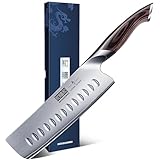 HOSHANHO Küchenmesser Nakiri Japanisches Kochmesser 18 cm Edelstahl Scharfe Messer mit hohem Kohlenstoffgehalt Hackmesser, Mehrzweck Fleisch Gemüsemesser mit Pakkaholzgriff