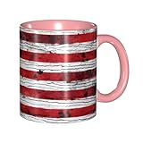 Apbdffjnf Keramik-Kaffeetassen mit amerikanischer Flagge, Aufdruck 'Independence Vourth of Juli', 325 ml, Keramiktassen, Teetassen mit Griff, für Büro und Zuhause, Rosa
