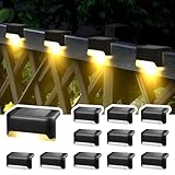 Solpex Solarleuchten für außen, 12 Stück Schwarz Solarleuchte Garten, Treppenlicht, wasserdicht, LED Beleuchtung für Außentreppe, Stufen, Zaun, Hof, Terrasse, Dachrinne, Weg, Dekoration, (Warmweiß)