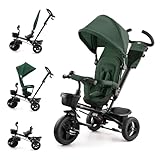 Kinderkraft AVEO Dreirad ab 9 Monate bis 25 kg, Kinderdreirad mit schubstange, Kompakte zusammenklappen, drehbarer Sitz, ausklappbarem Verdeck mit sonnenschutz, Getränkehalter korb im set, Grün