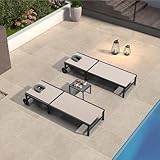 PURPLE LEAF Terrassen-Sonnenstuhl-Set mit Loch nach unten, Aluminium, verstellbare Liegestühle, Rollen, Kissen und Tisch für Pool, Strand, Sonnenliege, Beige