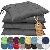NatureMark 4er Set Stuhlkissen mit Bändern Gr. 40x40 cm Sitzkissen gefüllt, Anthrazit grau