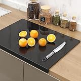 JanYoo Acryl Schneidebretter 50x40CM, Küchenschneidebrett Arbeitsplattenschoner mit Anschlagkante, Durchsichtige Schneidematten, Anti-Rutsch Frühstücksbrettchen für die Küchentheke,Schwarz