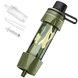 Wasserfilter Outdoor - Trinkwasserfilter für 5000 Liter gefiltertes Wasser - Karabiner und Verlängerungshalm,Trinkwasseraufbereitung die 99,99% aller Keime und Bakterien abtötet, Grün