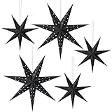 Papiersterne Weihnachten, GMGXX 5 Stück Sterne Deko Weihnachten, 3x25cm+2x40cm Ausgehöhlte Wiederverwendbare Faltsterne, Einfach zu Lagern, für Weihnachten, Geburtstage, Raumdekorationen usw.(Schwarz)