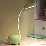 Fivtsme Schreibtischlampe Kinder, Schreibtischlampe Dinosaurier Kinderzimmer, Wiederaufladbare Schreibtischlampe mit USB, Dimmbare Nachttischlampe, Schreibtischlampe LED Augenschutz für Lesen (Grün)