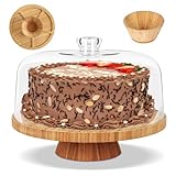 Myiosus Tortenplatte mit Deckel, Kuchenplatte, 6-in-1 Tortenständer, Holz Tortenplatte mit Fuß, Kunststoff Tortenglocke, großer Tortenbehälter Rund für Backen Dekorativ, Kuchen, Partys