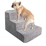Legpador Hundetreppe für Kleine Hunde, Katzentreppe Hunderampe, Katzen Treppe, Haustiertreppe, Tiertreppe für Bett und Sofa, Hundetreppen 3 Stufen, für verletzte&ältere Hunde, Katzen, Grau