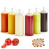 6 StüCk Quetschflasche 240ml, Transparente Squeeze Flasche Mit Skala, Kunststoff Dosierflasche Mit Drehverschluss Trichter FüR Ketchup, Senf, Mayo, HeißE SoßEn, Saucenflasche FüR Home & Restaurant