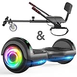Hoverboard mit Sitzbefestigung Combo, 6,5 „Selbst Balancing Hover Board mit Bluetooth-Lautsprecher und LED-Leuchten für Kinder Mädchen Jungen (einschließlich Go-Kart)