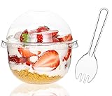 50 transparente Kunststoffbecher ohne Loch, Kuppeldeckel und Löffel, Einweg-Dessertbecher, Snackschalen für Obst, Parfait, Eis, Pudding und Süßigkeiten