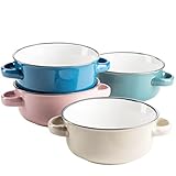 MÄSER Maila, Buntes Suppentassen Set für 4 Personen aus Keramik im Emaille Look, Suppenschüsseln mit Henkel in Vintage Design, Steinzeug, Petrol/Altrosa/Beige/Dunkelblau