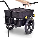 SAMAX Transportanhänger Fahrradanhänger Lastenanhänger Fahrrad Anhänger Handwagen mit Kunststoffwanne für 60 Kg / 70 Liter in Schwarz