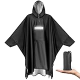 Vankarr Regenponcho Wasserdichter Leichter Regencape mit Kapuze Taschen Reflexstreifen Atmungsaktiv Regenjacke Fahrrad Herren Regenmantel Damen mit Belüftet Regen Poncho Freien Camping Wandern