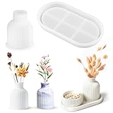 Vase Silicone Mould,2 Stücke Vase Silikonform,DIY Vases Resin Formen,Handgefertigte Silikonform,Epoxidharz Formen Moulds, Vase Formen für Zur Herstellung von Vasen (Vase+ Paletten)