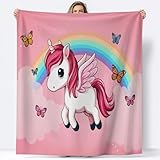 Cartoon Niedlich Sherpa Decke Werfen 100 x 130 cm, Einhorn Regenbogenflügel Schmetterlinge Weiche Plüsch Überwurfdecke für Bett Couch Sofa Büro Stuhl Wohnzimmer - Fuzzy Decke Für Kinder Mädchen