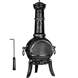 STILISTA® Terrassenofen 112 cm aus Gusseisen mit Funkenschutz und Schürhaken, Silber Grau