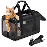 Conlun Katzenboxe Flugzeugtauglich, Weichseitige Hundetransportbox mit Innenleine, Transport für kleine bis mittelgroße Katzen und Welpen bis 7 kg, Zusammenklappbare Reisetasche -Schwarz,M