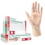 SF Einweghandschuhe M Transparent - 100 Stück Vinyl Handschuhe, Einmalhandschuhe M, Puderfrei, Latexfrei, Untersuchungshandschuhe, Putzhandschuhe, Gummihandschuhe für Medizin, Küche, Tattoo, Reinigung