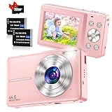 Digitalkamera 1080P 44MP Fotokamera Kompaktkamera Digitale Fotoapparat mit 16X Zoom, 32 GB Karte, 2 Akku 2,4' LCD Digitalkameras für Jugendliche Anfänger Jungen Mädchen(Rosa)