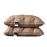 Fünf-Sterne-Hotel-Daunenkissen, 3D-geprägtes Kissen, Nackenstützkissen, weißer Gänsedaunenkissenkern (1 x Kaffeebraun, mittelgroßes Kissen)