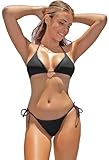 DERRINS Bikini Damen, Badeanzug Damen, Bikini Damen Set, High Waist Bikini, Triangel, String, Sexy, Brazilian, Bademode Damen - Schwarz