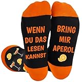 QXRXN Aperol Geschenk Socken Damen und Herren, Aperol Spritz Geschenk Socken Wenn du das lesen kannst bring mir Lustige Geschenke für Frauen Männer Freundin Geburtstag zu Weihnachten