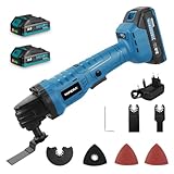 Yofidra Akku Multifunktionswerkzeug, Oszillierwerkzeug 6 Geschwindigkeiten, 11000 U/min, 4° Oszillation, Multitool Set mit 2x2.0Ah Akkus zum Trennen, Schleifen und Schaben