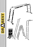DRABEST - Gelenkleiter 4x3 Sprossen - mit Plattform, aus Aluminium und Stahl - Klappleiter, Aluleiter - Maximale Belastung bis 125 kg - Mehrzweckleiter, Ausziehleiter - 0,32 x 0,89 x 0,25 m