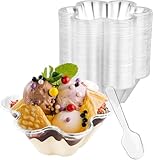 LATERN 60 Stück Desserttassen aus Kunststoff mit Löffeln, 240ml Blumenmotiv Dessertbecher Transparente Parfait-Vorspeisenbecher Wiederverwendbare Servierschüsseln für Nachtisch Pudding Mousse Party