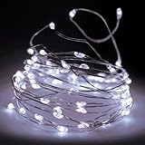 MIJOMA LED Micro Drahtlichterkette mit Timerfunktion, Vielseitige Beleuchtung, Flexibel und filigran, Batteriebetrieben (Weiß, 20 LED - 95cm)
