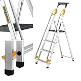 DRABEST Leiter PRO Serie Alu Klaptritt 4 Stufen Klappbare Leiter mit Sicherheits Handläufen bis 150 kg belastbar