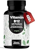 Vitamin B12 hochdosiert - 400 Tabletten mit 500µg Vit B12 + 200µg Folsäure - zertifiziert Laborgeprüft - Vegan & Produziert in Deutschland