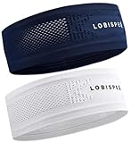 LOBISPEQ ® 2 x Sport-Stirnband, atmungsaktiv und bequem, aus Nylon + Spandex, Laufen, Fitnessstudio und jede Sportart, für Herren und Damen, Blau und Weiß